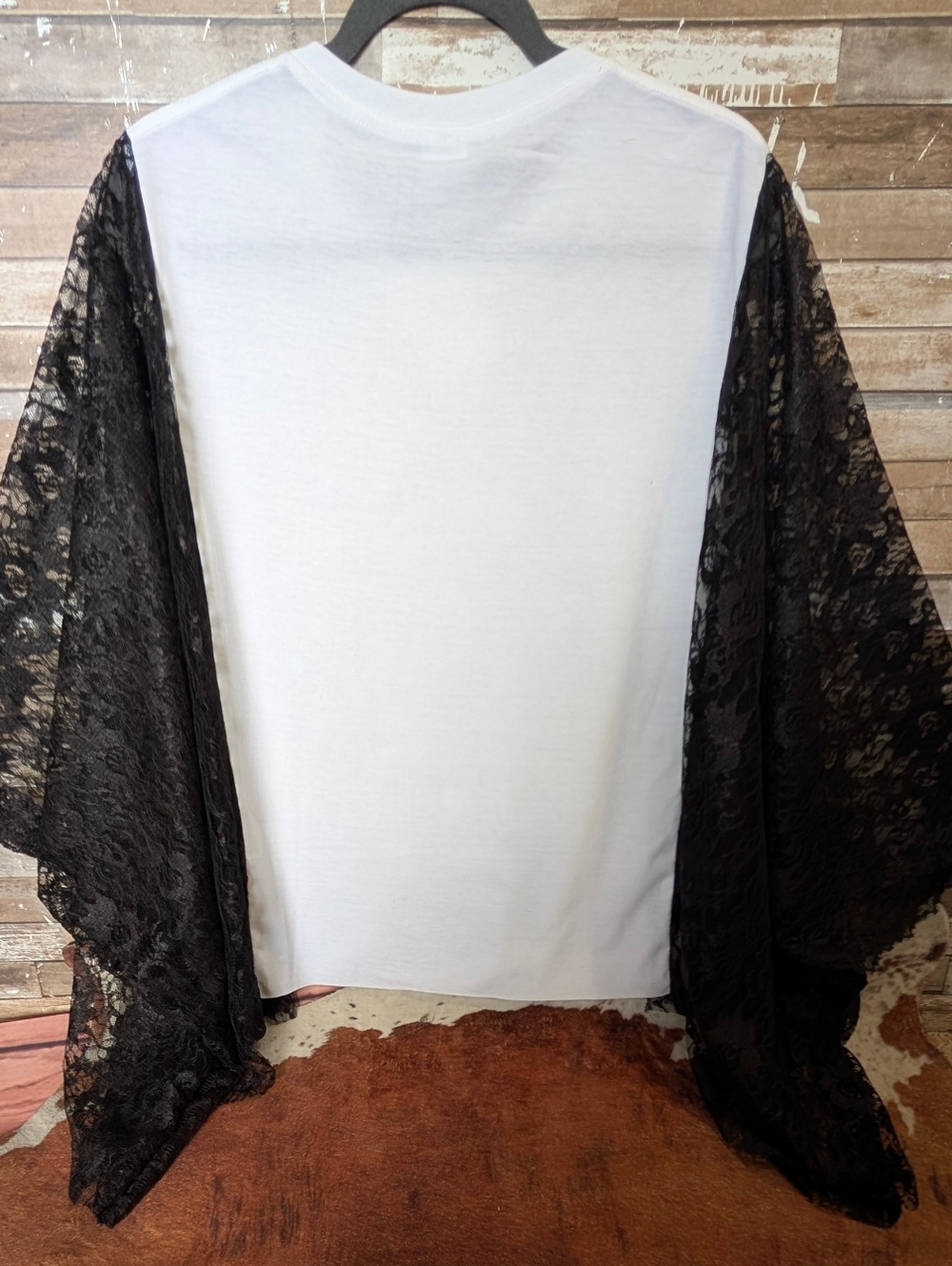 New Handcrafted Stevie Nicks Graphic W Black Lace Boho Bat Winged Sleeves - Picture 6 of 9